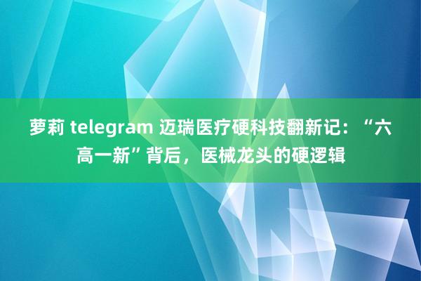 萝莉 telegram 迈瑞医疗硬科技翻新记：“六高一新”背后，医械龙头的硬逻辑