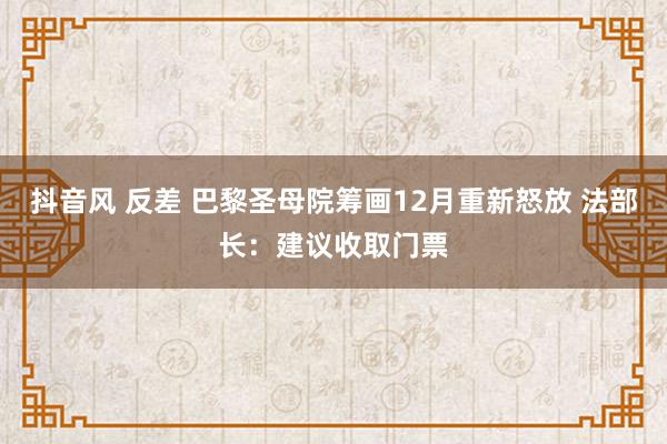 抖音风 反差 巴黎圣母院筹画12月重新怒放 法部长：建议收取门票