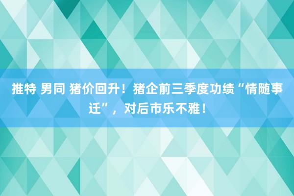 推特 男同 猪价回升！猪企前三季度功绩“情随事迁”，对后市乐不雅！