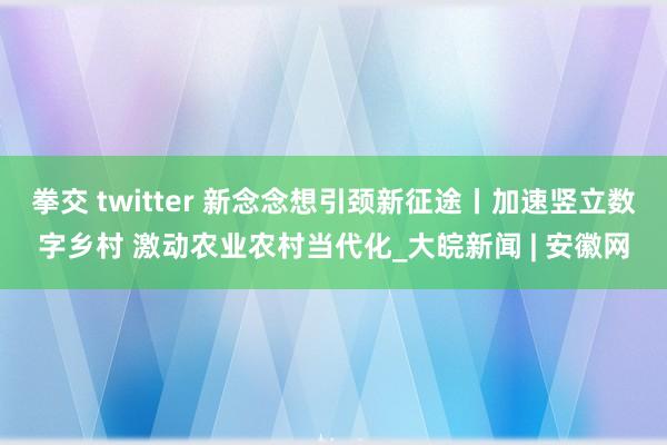 拳交 twitter 新念念想引颈新征途丨加速竖立数字乡村 激动农业农村当代化_大皖新闻 | 安徽网