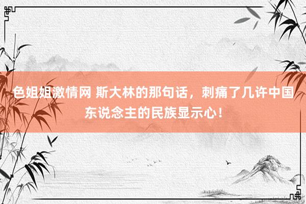 色姐姐激情网 斯大林的那句话，刺痛了几许中国东说念主的民族显示心！